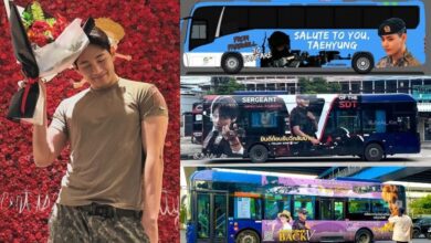 Wrapped buses and trucks hit the streets in anticipation of BTS V's (Kim Taehyung) military discharge
