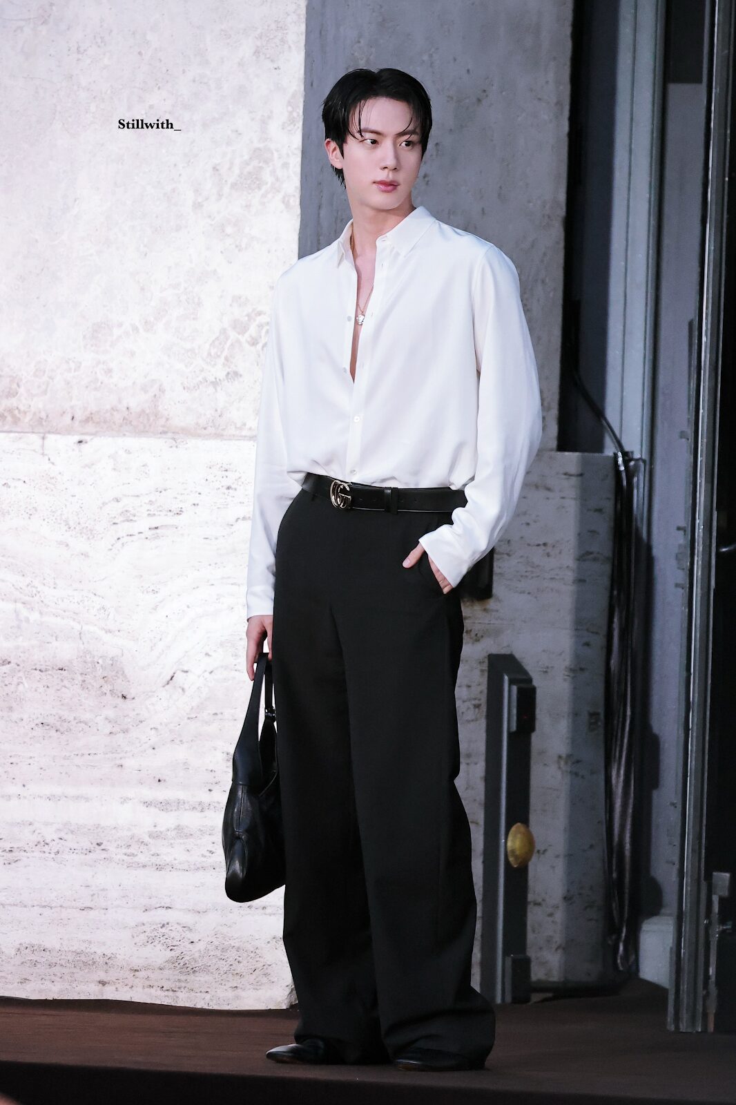 BTS’s Jin Stuns in Deep V-Neck Ensemble at Milan Fashion Week 3 Jin Milan Look 2