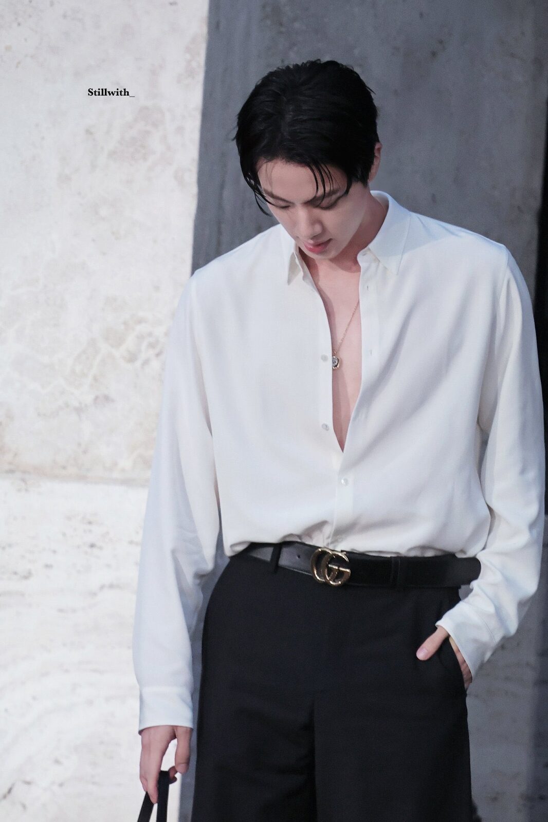 BTS’s Jin Stuns in Deep V-Neck Ensemble at Milan Fashion Week 4 Jin Close Up