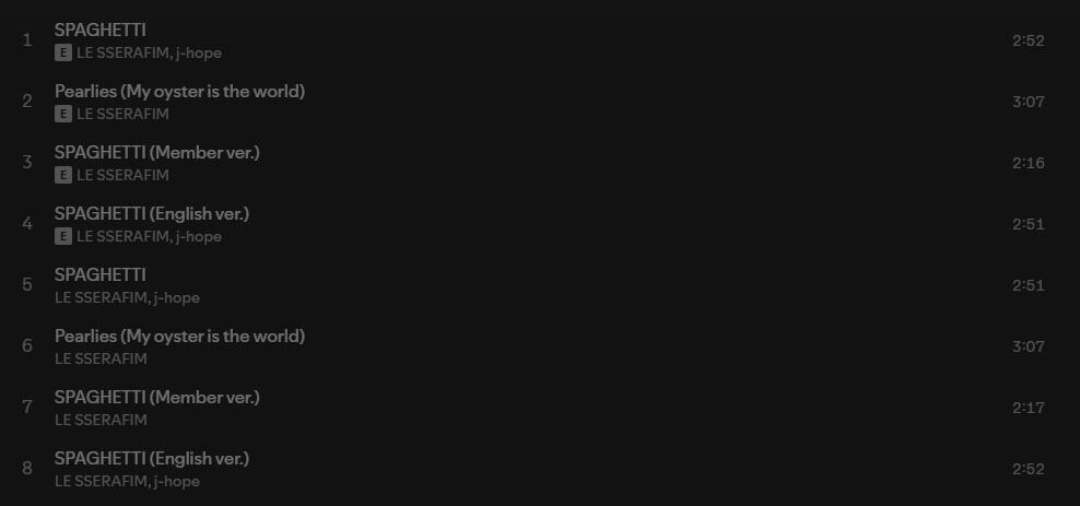 LE SSERAFIM’s Single "SPAGHETTI" Featuring BTS’s J-Hope Described as "Embarrassing" 3 Spotify track list for SPAGHETTI