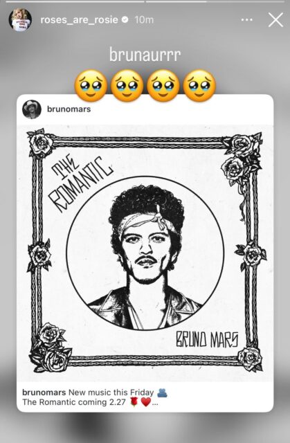Rosé showing support for Bruno Mars