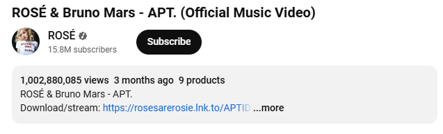 ROSE APT YouTube Views